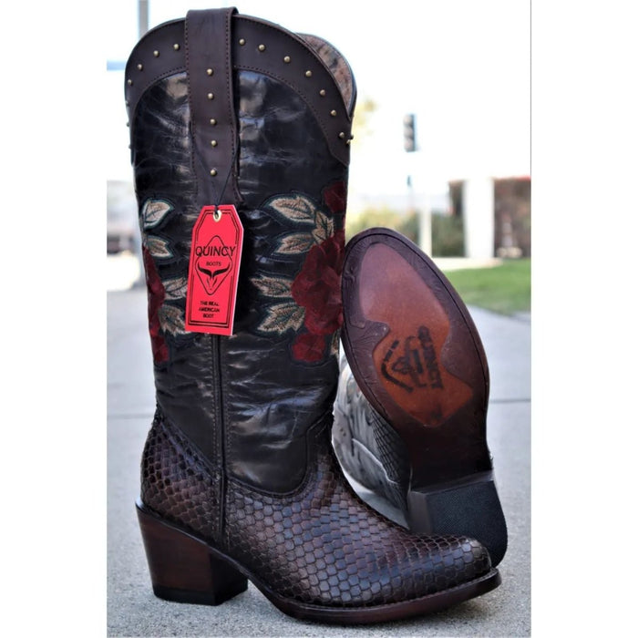 Botas de Piton Grabado para Mujer en Punta Oval