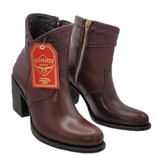 Botas Cortas de Piel de Borrego para Mujer en Horma Oval Color Vino