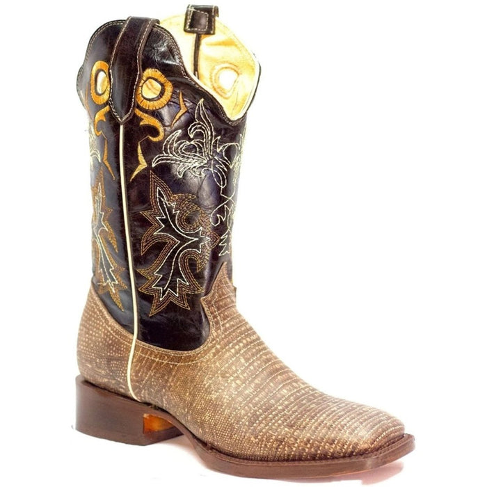 Botas de Armadillo Grabado Horma Rodeo Cuadrada Color Arena