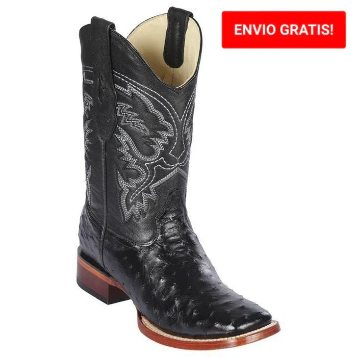 Botas de Avestruz Original Punta Cuadrada Ancha Color Negro - Image 2