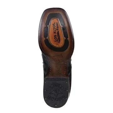 Botas de Avestruz Original Punta Cuadrada Ancha Color Negro