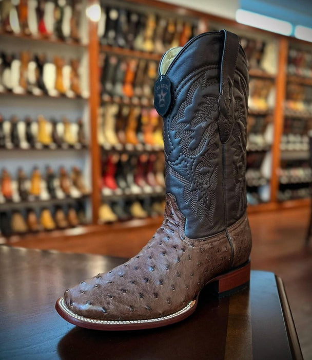 Punta Cuadrada Botas De Piel De Avestruz Originales Para Hombre