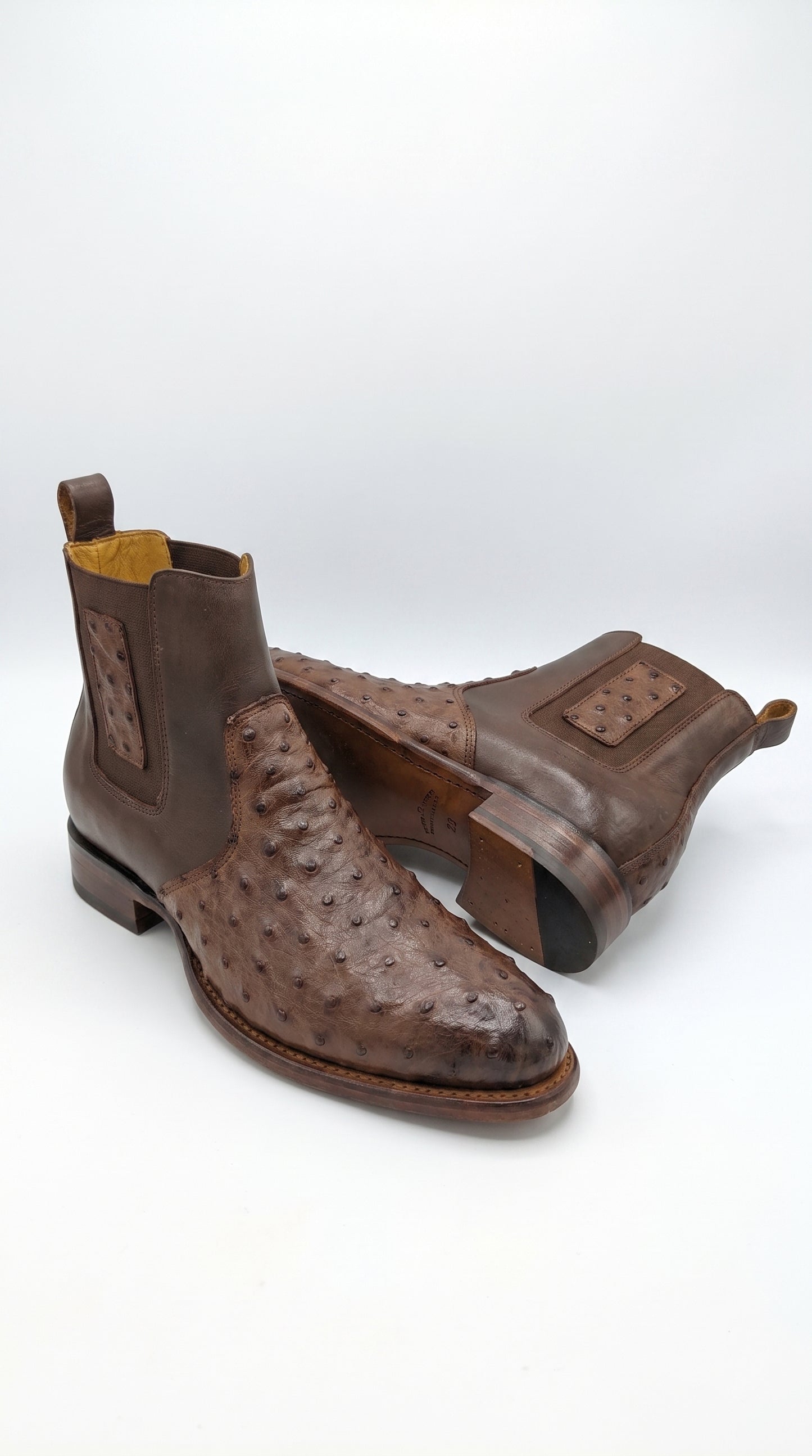 Botas de Avestruz Para Hombre Western Boots – Men’s Brown Ostrich Style Leather Chelsea Cowboy Ankle Boots