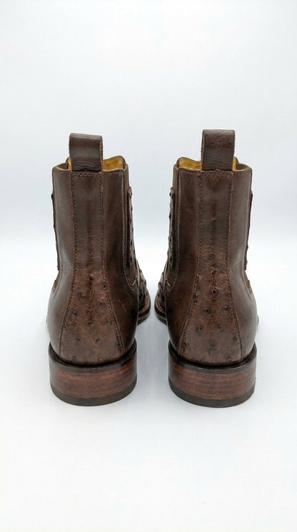 Botas de Avestruz Para Hombre Western Boots – Men’s Brown Ostrich Style Leather Chelsea Cowboy Ankle Boots
