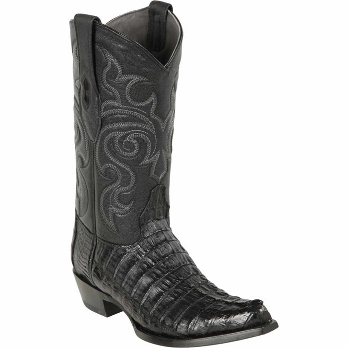 Botas de Cocodrilo Caiman Cola Punta Recortada Negras