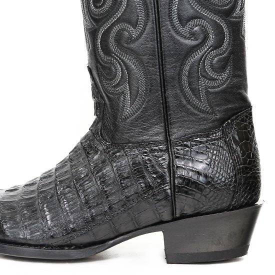 Botas de Cocodrilo Caiman Cola Punta Recortada Negras