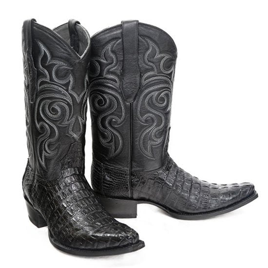 Botas de Cocodrilo Caiman Cola Punta Recortada Negras