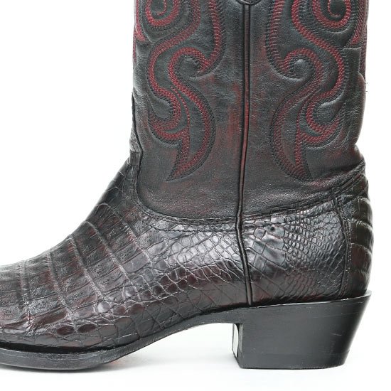 Botas de Cocodrilo Caiman Panza Punta Recortada Black Cherry — MensUSA