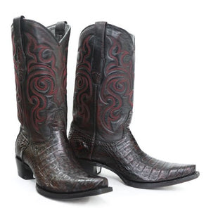 Botas de Cocodrilo Caiman Panza Punta Recortada Black Cherry