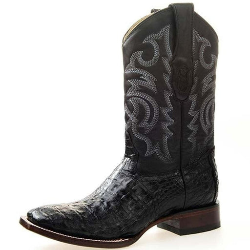 Botas de Cola de Cocodrilo Punta Rodeo Cuadrada Color Negro