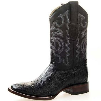 Botas de Cola de Cocodrilo Punta Rodeo Cuadrada Color Negro