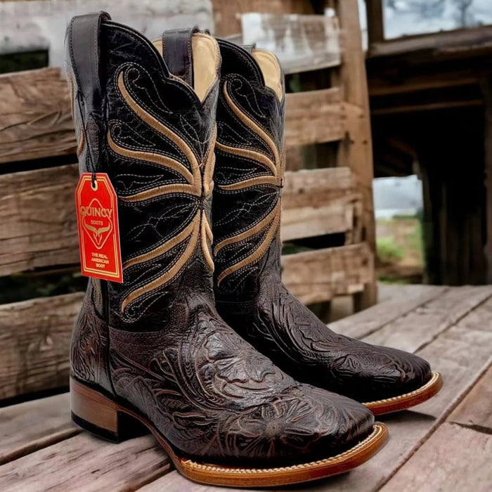 Botas de Cuero Cincelada Horma Rodeo Cuadrada - Image 2