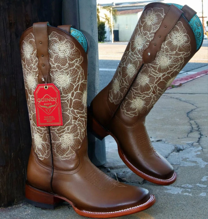 Botas de Cuero con Flores para Mujer en Horma Rodeo