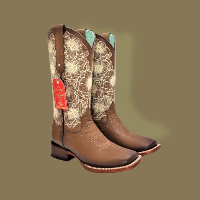 Botas de Cuero con Flores para Mujer en Horma Rodeo
