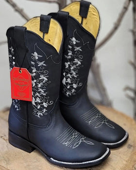 Botas de Cuero con Flores para Mujer en Horma Rodeo
