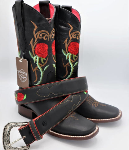 Botas de Cuero con Flores para Mujer en Horma Rodeo - Image 2