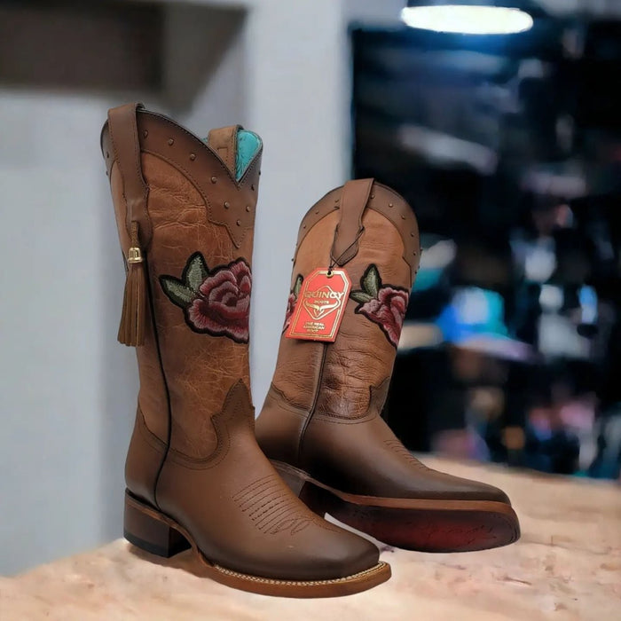 Botas de Cuero con Flores para Mujer en Horma Rodeo