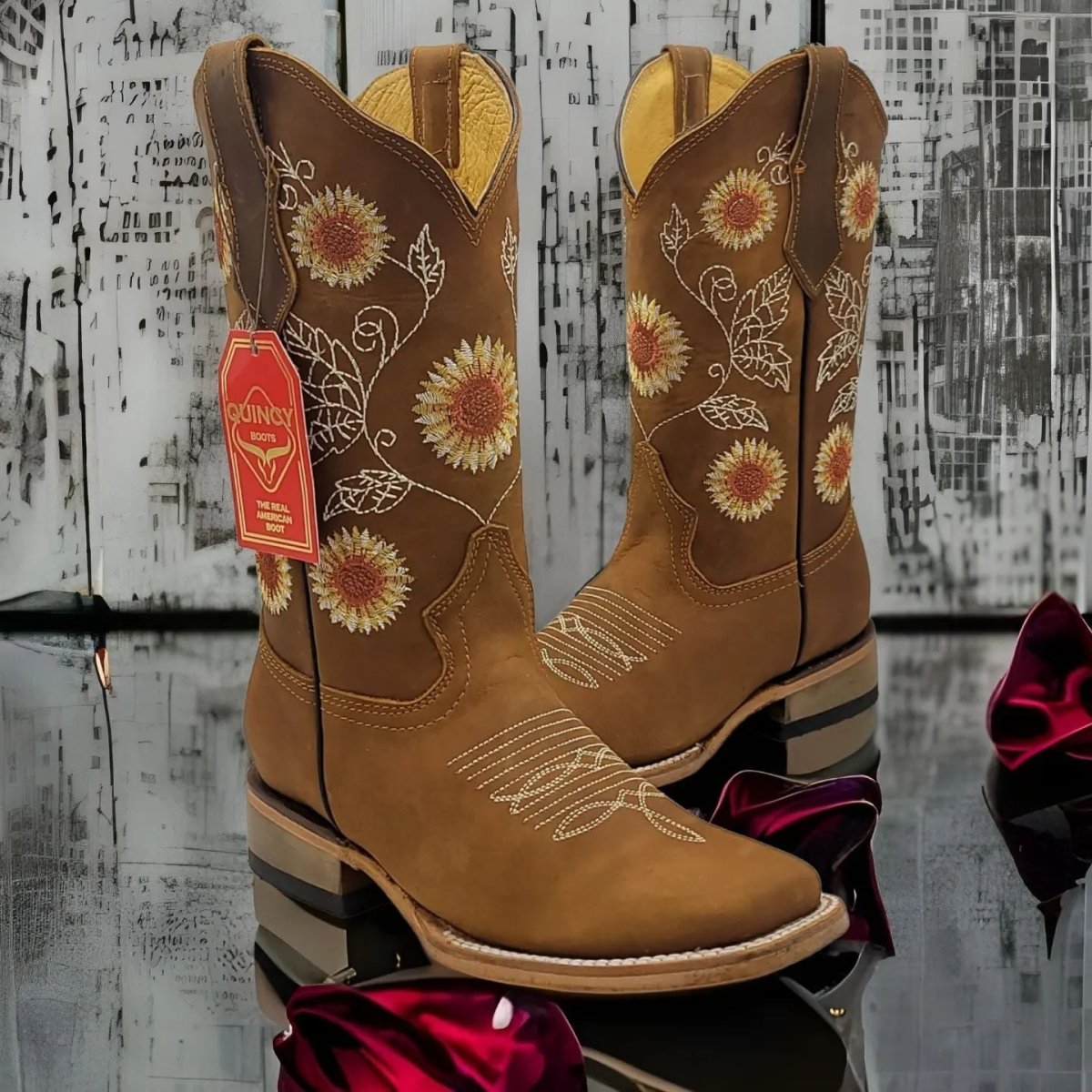Botas de Cuero con Girasoles para Mujer en Horma Rodeo Q322G6231 - Image 8