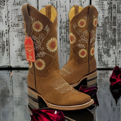 Botas de Cuero con Girasoles para Mujer en Horma Rodeo Q322G6231 - Image 8