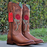 Botas de Cuero con Rosas para Mujer en Horma Rodeo