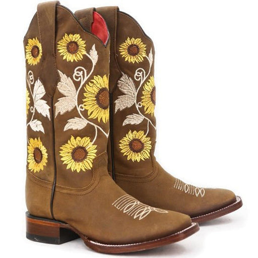 Botas de Cuero Crazy Horma Rodeo Cuadrada para Dama Color Tan