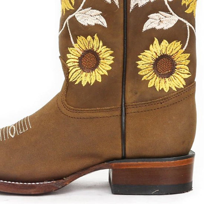 Botas de Cuero Crazy Horma Rodeo Cuadrada para Dama Color Tan