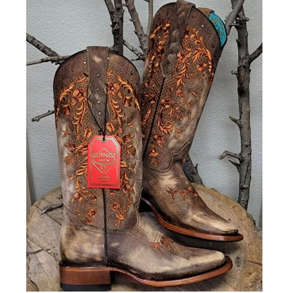 Botas de Cuero Lijado para Mujer en Horma Rodeo Color Tan Q3226231L - Image 5