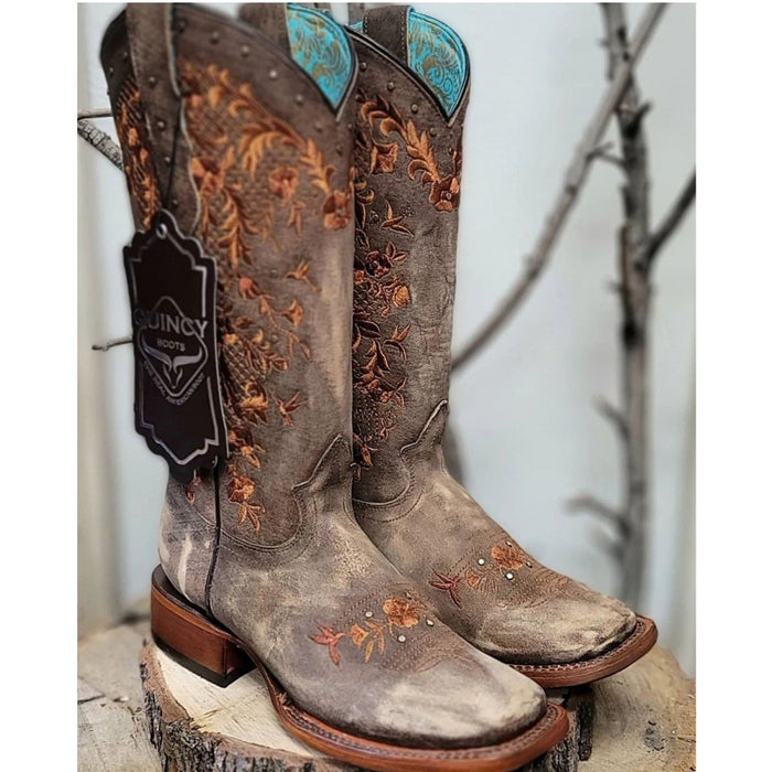 Botas de Cuero Lijado para Mujer en Horma Rodeo Color Tan Q3226231L