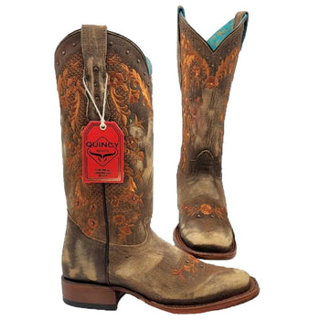 Botas de Cuero Lijado para Mujer en Horma Rodeo Color Tan Q3226231L
