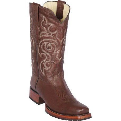 Botas de Cuero Punta 7 Cuadrada con Medallon Color Negro