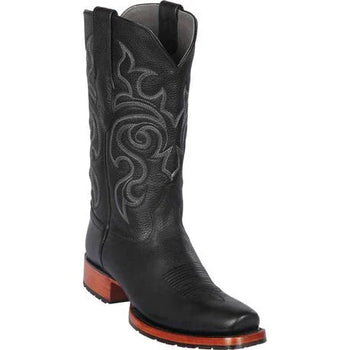 Botas de Cuero Punta 7 Cuadrada con Medallon Color Negro