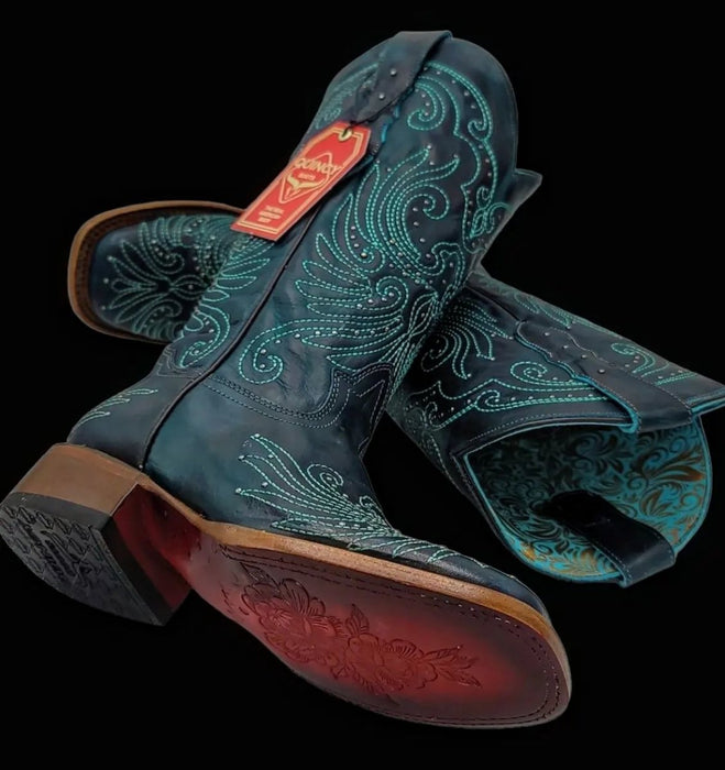 Botas de Cuero Volcano para Mujer en Horma Rodeo Color Turquesa