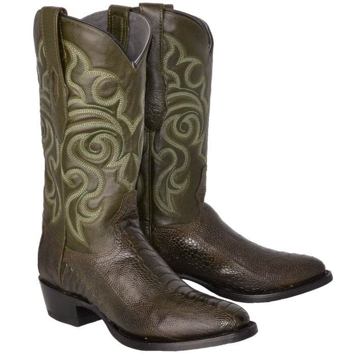 Botas de Pata de Avestruz Punta Oval Color Verde Olivo LAB - Image 4