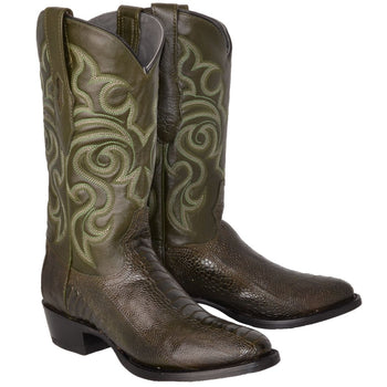 Botas de Pata de Avestruz Punta Oval Color Verde Olivo LAB-650545