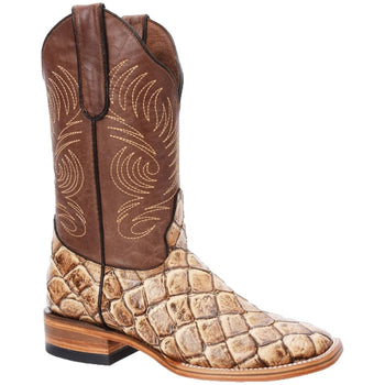 Botas de Pescado Pirarucu Grabado en Horma Rodeo Color Arena