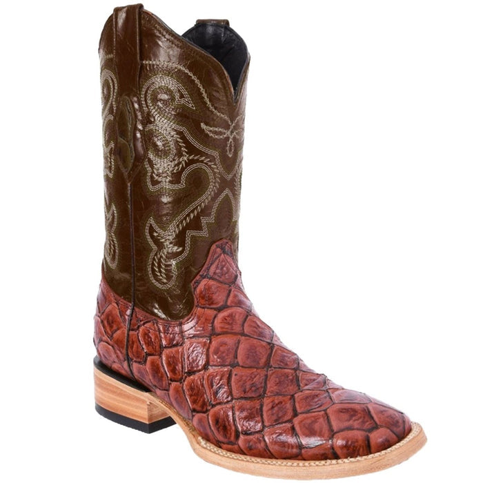 Botas de Pescado Pirarucu Grabado en Horma Rodeo Cuadrada