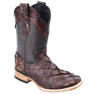 Botas de Pescado Pirarucu Original en Horma Rodeo Color Cafe