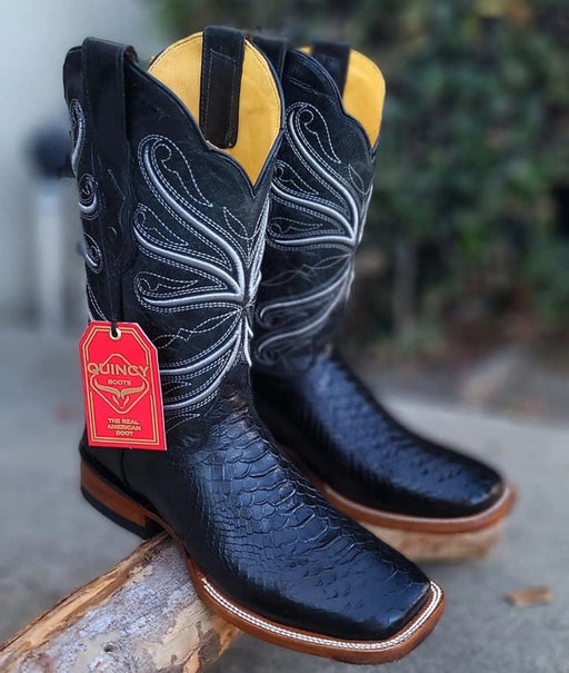 Botas de Piton Grabado Horma Rodeo Cuadrada Color Negro