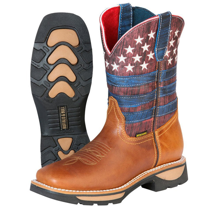 Botas de Trabajo de Cuero Horma Rodeo Color Miel con Bandera USA GEN - Image 2