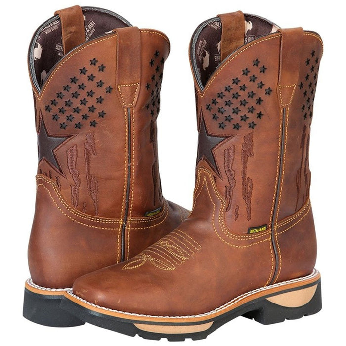 Botas de Trabajo de Cuero Horma Rodeo Color Tan con Estrellas GEN - Image 6