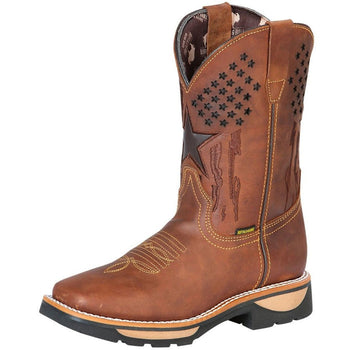 Botas de Trabajo de Cuero Horma Rodeo Color Tan con Estrellas GEN