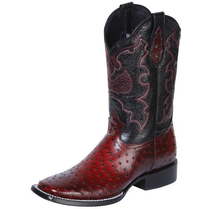 Botas de Avestruz Grabado Horma Rodeo Cuadrada Black Cherry GEN