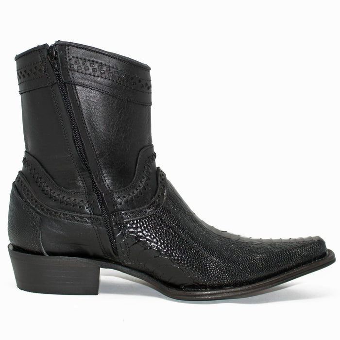 Botines de Pata de Avestruz Original Horma Europea Cuadrada Negro LAB - Image 3
