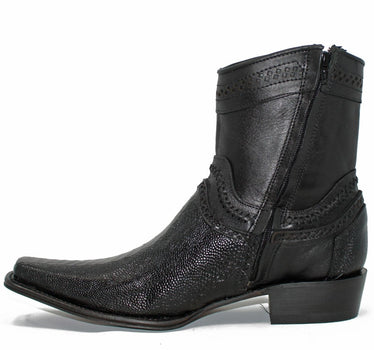 Botines de Pata de Avestruz Original Horma Europea Cuadrada Negro LAB-76B0505