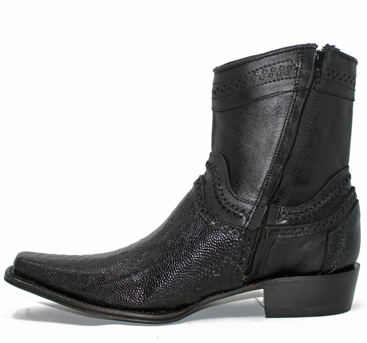 Botines de Pata de Avestruz Original Horma Europea Cuadrada Negro LAB - Image 4