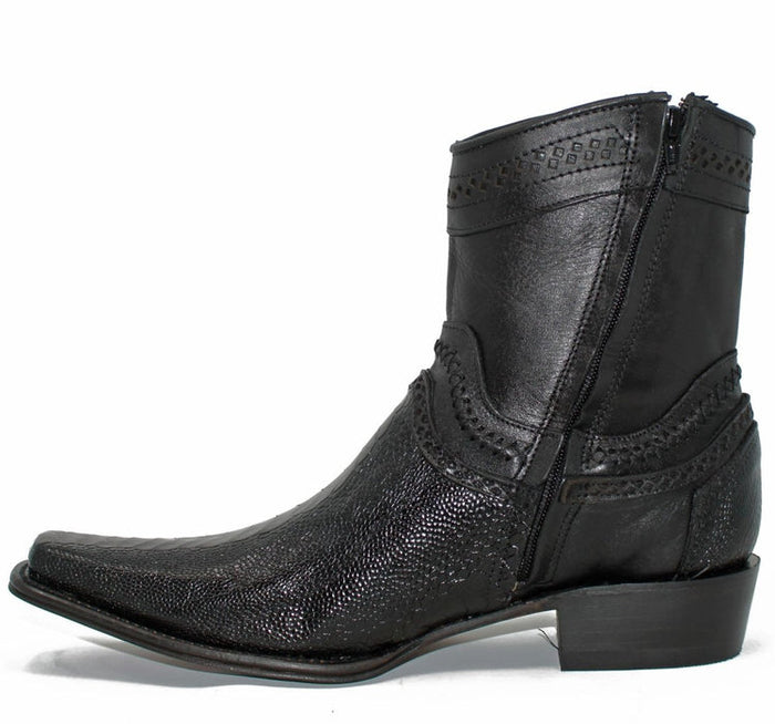 Botines de Pata de Avestruz Original Horma Europea Cuadrada Negro LAB - Image 4