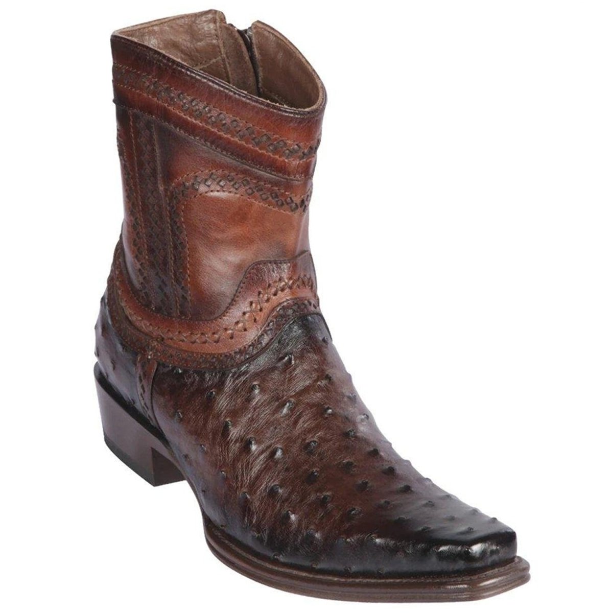 Botin de Avestruz Grabado con Punta Cuadrada -Quincy