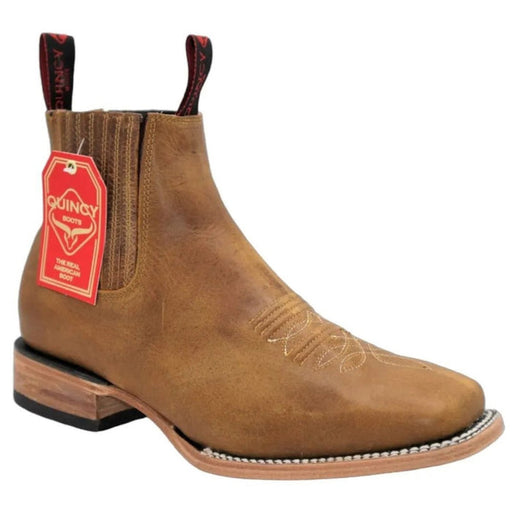 Botin Charro Quincy de Cuero con Punta Cuadrada Color Miel