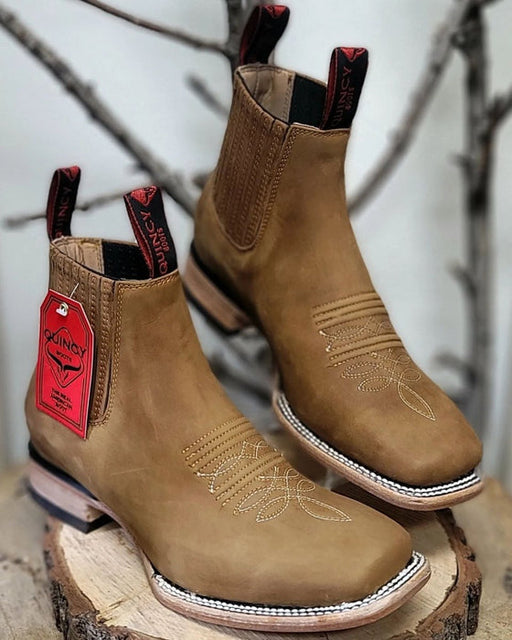 Botin Charro Quincy de Cuero con Punta Cuadrada Papaya