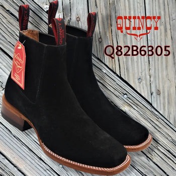 Botines Charros Quincy de Gamuza con Punta Cuadrada Negro - Image 8